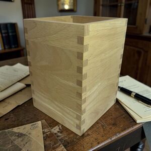 Handmade Wood Box Finger Joint Organizer 7” Tall Minimalist Vintage Decor